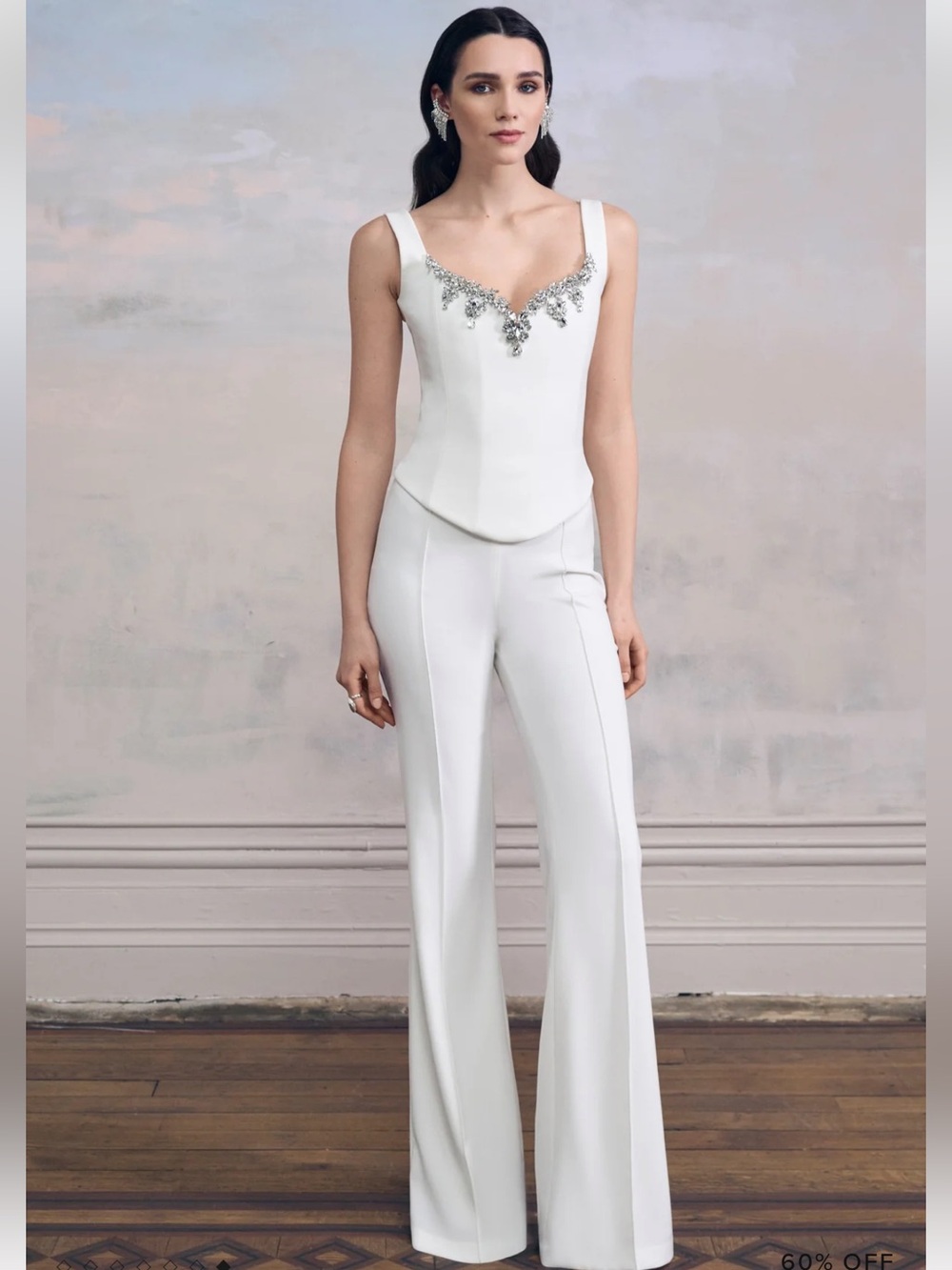 NADINE MERABI White Embellished Bree Corset Top 6 $335 New